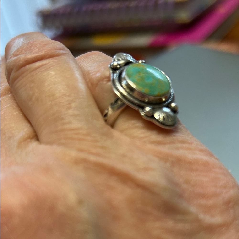Turquoise Sterling Silver Size 5 Ring Custom Handmade - Picture 2 of 4